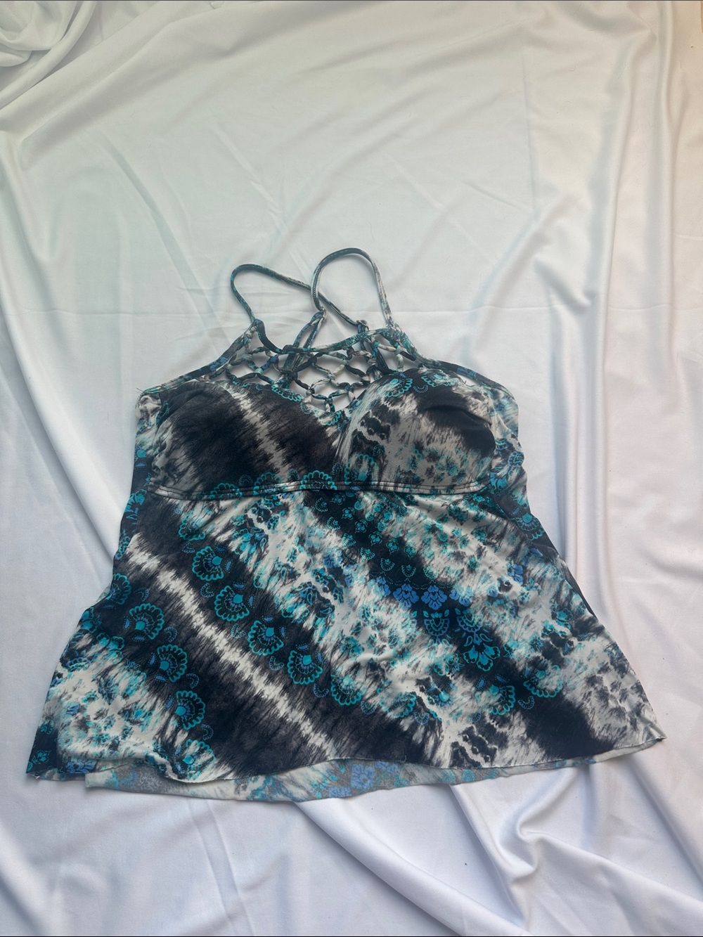 Apt. 9 Black and Teal Lattice-Strap Patterned Camisole